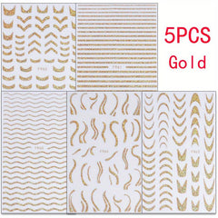 Golden Satin Glitter Powder Nail Art Stickers French Lines Laser Pack of 1