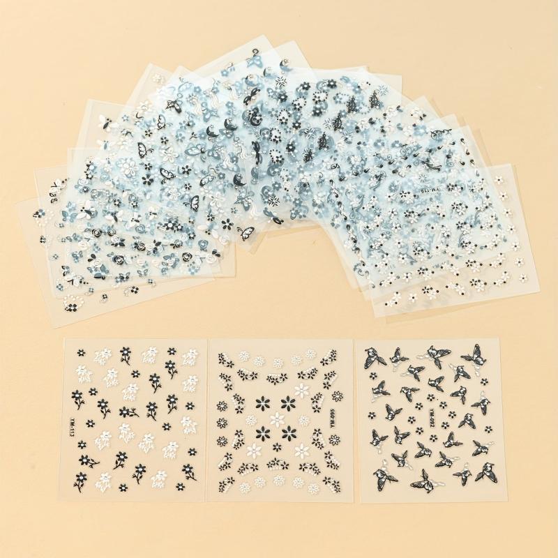 Butterfly & Flower Nail Decals 3D Art Stickers Self Adhesive Easy Nail Tools