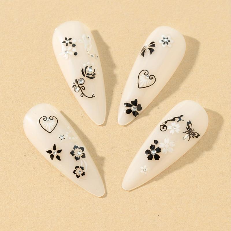 Butterfly & Flower Nail Decals 3D Art Stickers Self Adhesive Easy Nail Tools