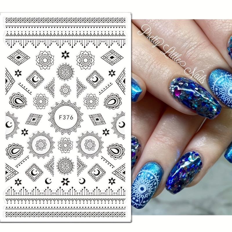 8 Sheets Totem Flower Nail Art Stickers Self Adhesive Decals for DIY Nail Salon