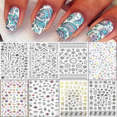 8 Sheets Totem Flower Nail Art Stickers Self Adhesive Decals for DIY Nail Salon