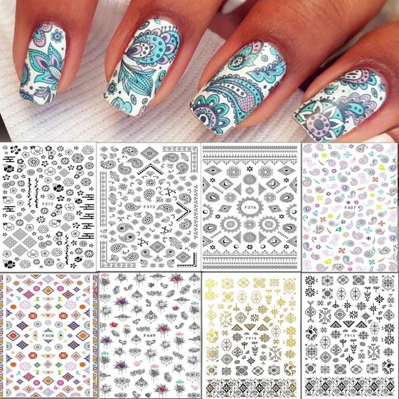 8 Sheets Totem Flower Nail Art Stickers Self Adhesive Decals for DIY Nail Salon