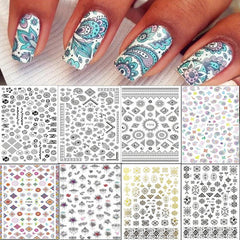 8 Sheets Totem Flower Nail Art Stickers Self Adhesive Decals for DIY Nail Salon