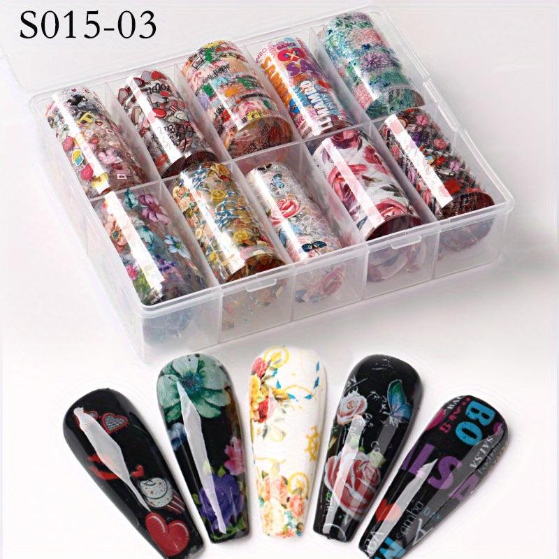 Marble Blooming Foil Nail Art Stickers Set Summer Flower Gilding Pattern