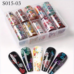 Marble Blooming Foil Nail Art Stickers Set Summer Flower Gilding Pattern
