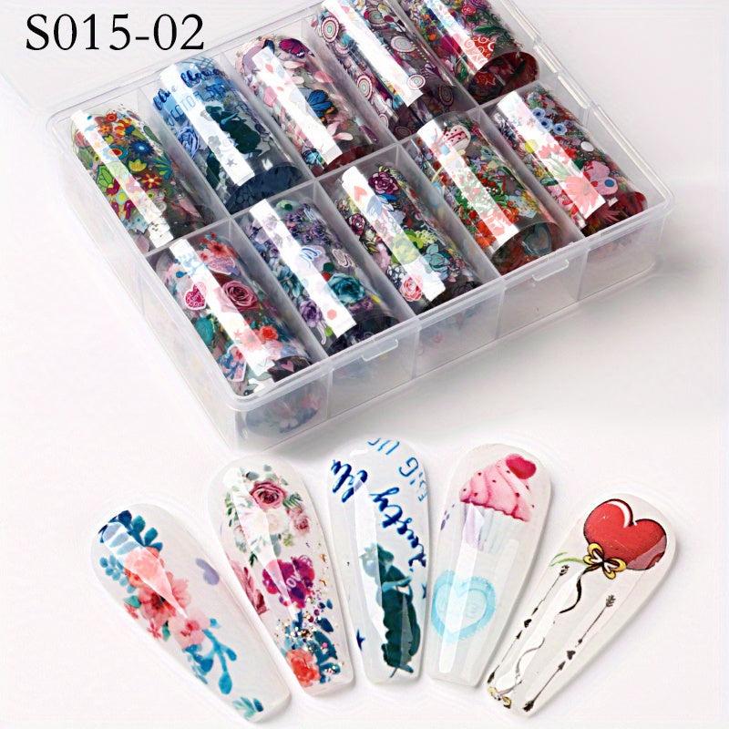 Marble Blooming Foil Nail Art Stickers Set Summer Flower Gilding Pattern