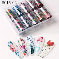 Marble Blooming Foil Nail Art Stickers Set Summer Flower Gilding Pattern