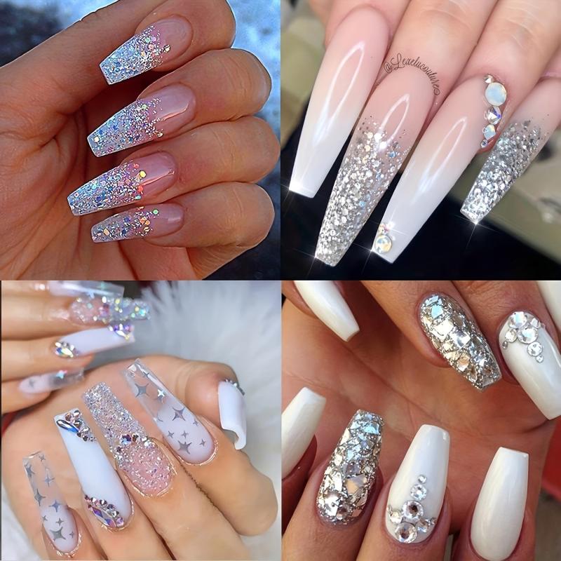 8 Boxes Holographic Nail Powder Nail Art Sequins Set Silver Nail Glitter Powder