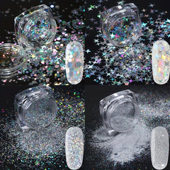 8 Boxes Holographic Nail Powder Nail Art Sequins Set Silver Nail Glitter Powder