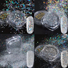 8 Boxes Holographic Nail Powder Nail Art Sequins Set Silver Nail Glitter Powder