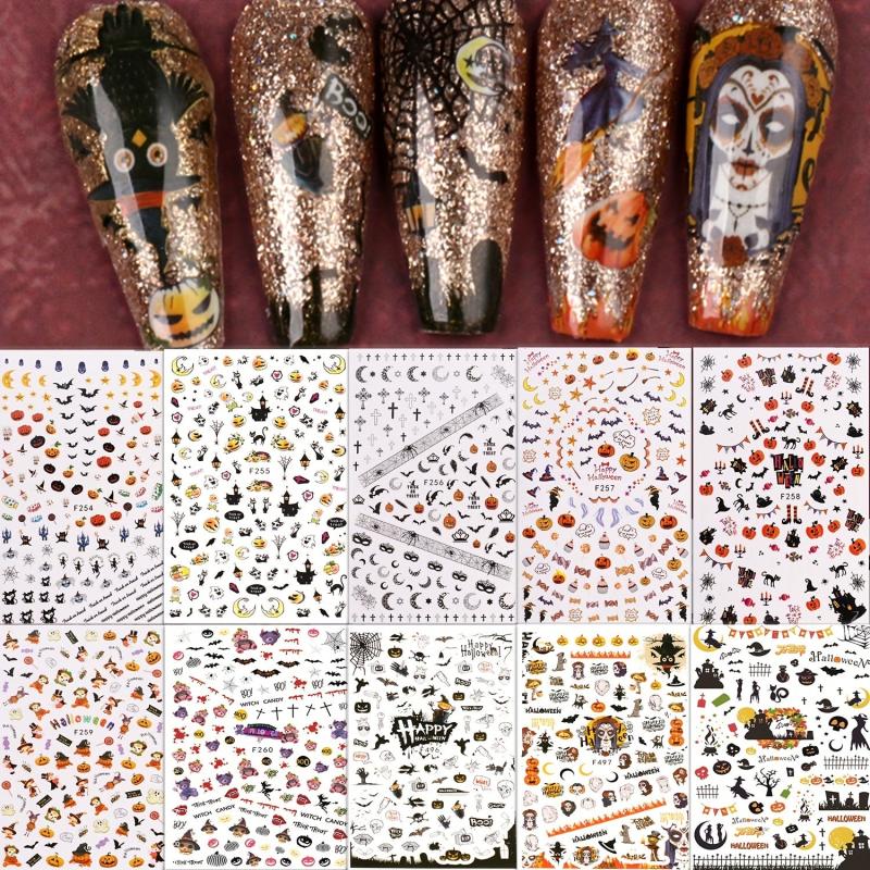 10 Sheets Halloween Nail Art Stickers Self Adhesive Nail Art Supplies