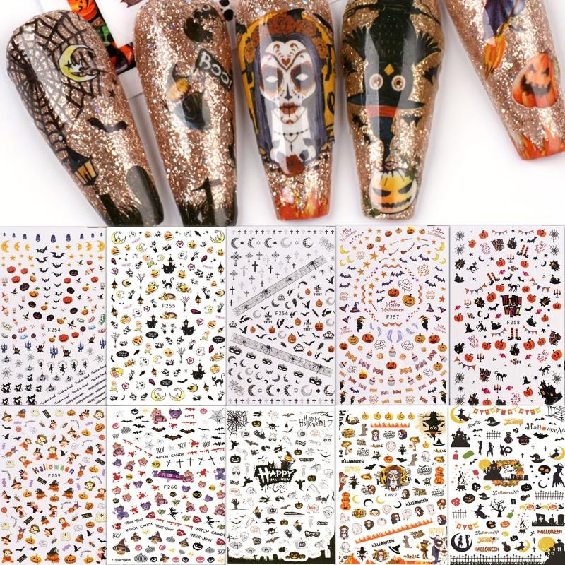 10 Sheets Halloween Nail Art Stickers Self Adhesive Nail Art Supplies