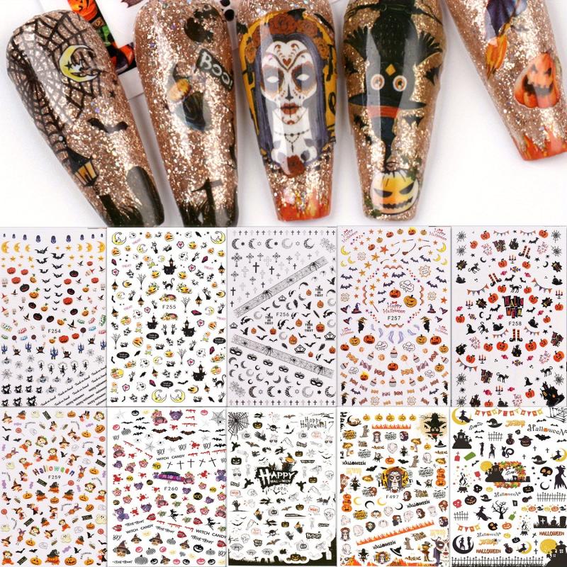10 Sheets Halloween Nail Art Stickers Self Adhesive Nail Art Supplies