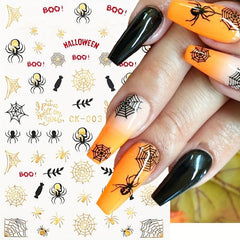 8pcs Halloween Nail Art Stickers - Ghost Pumpkin Witch Spider Cat Bat Designs