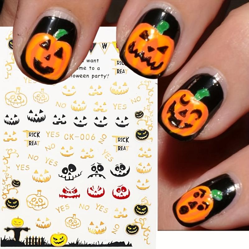 8pcs Halloween Nail Art Stickers - Ghost Pumpkin Witch Spider Cat Bat Designs