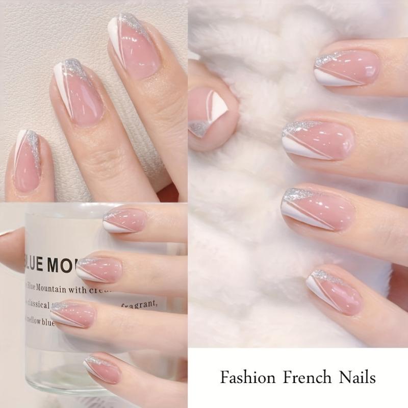 Glitter French Line Nail Art Stickers U-shaped 3D Geometry Nail Decoration