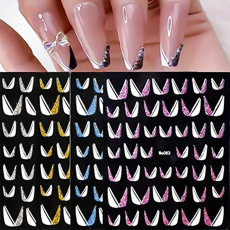 Glitter French Line Nail Art Stickers U-shaped 3D Geometry Nail Decoration
