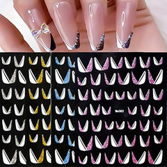 Glitter French Line Nail Art Stickers U-shaped 3D Geometry Nail Decoration