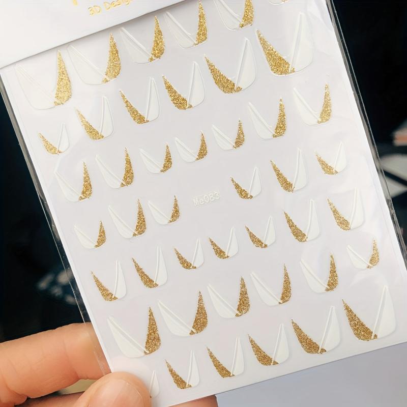 Glitter French Line Nail Art Stickers U-shaped 3D Geometry Nail Decoration