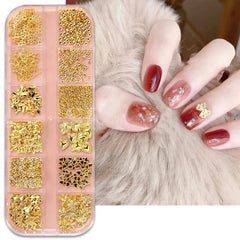 Gold Holo Nail Art Sequins 3D Charms Beads DIY Nail Jewelry