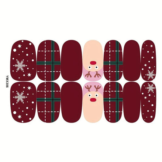 8pcs Christmas Nail Polish Stickers Snowflake Snowman Elk Xmas Parties Gel Nail