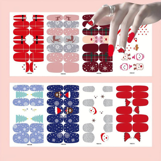 8pcs Christmas Nail Polish Stickers Snowflake Snowman Elk Xmas Parties Gel Nail