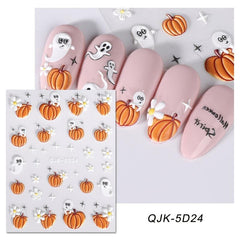 Halloween Nail Art Stickers 5D Embossed Skull Ghost Pumpkin Spider Nail Decals