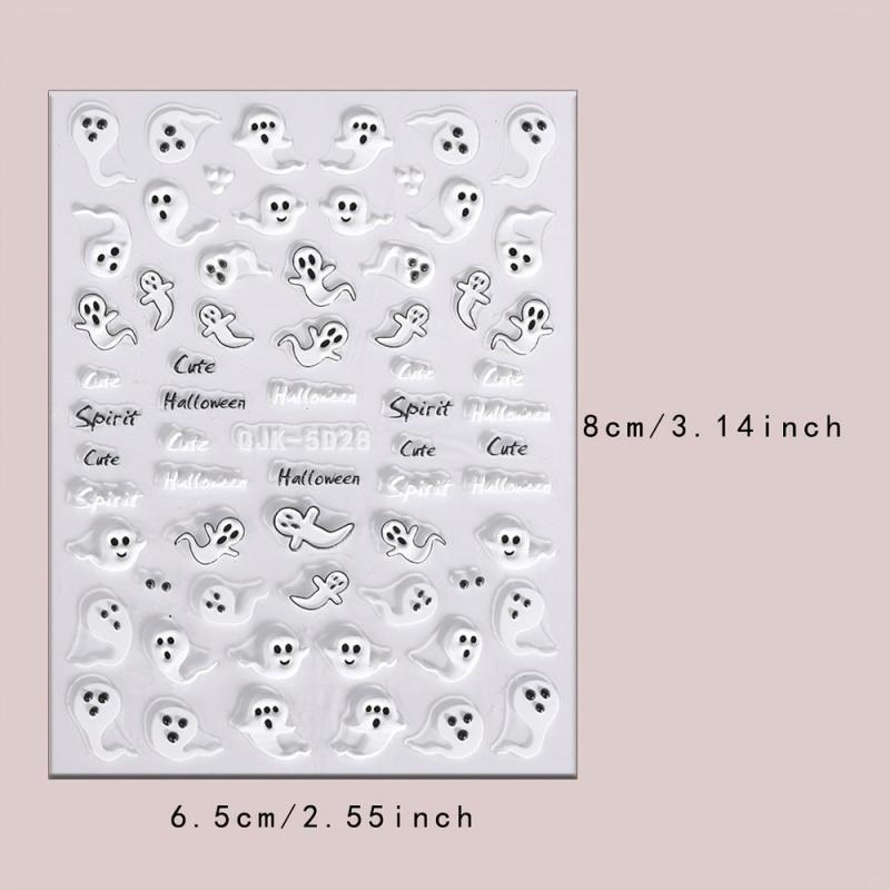 Halloween Nail Art Stickers 5D Embossed Skull Ghost Pumpkin Spider Nail Decals