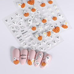 Halloween Nail Art Stickers 5D Embossed Skull Ghost Pumpkin Spider Nail Decals