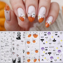 Halloween Nail Art Stickers 5D Embossed Skull Ghost Pumpkin Spider Nail Decals