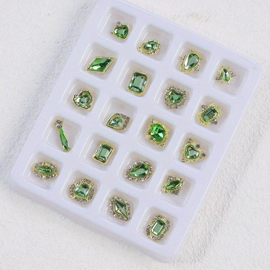 3D Alloy Nail Charms with Rhinestones - DIY Nail Art - Golden Pink Green