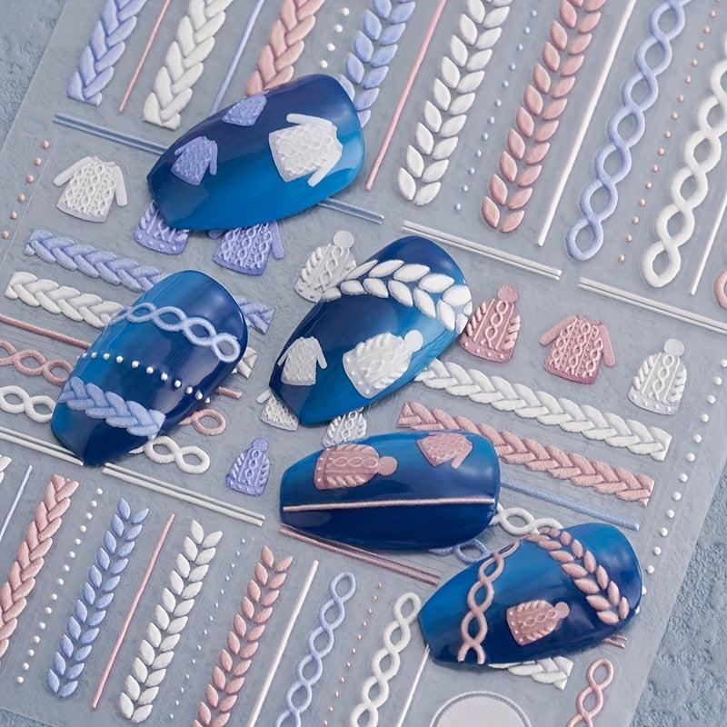 3D Embossed Pink Sweater Nail Art Stickers Self Adhesive Decals