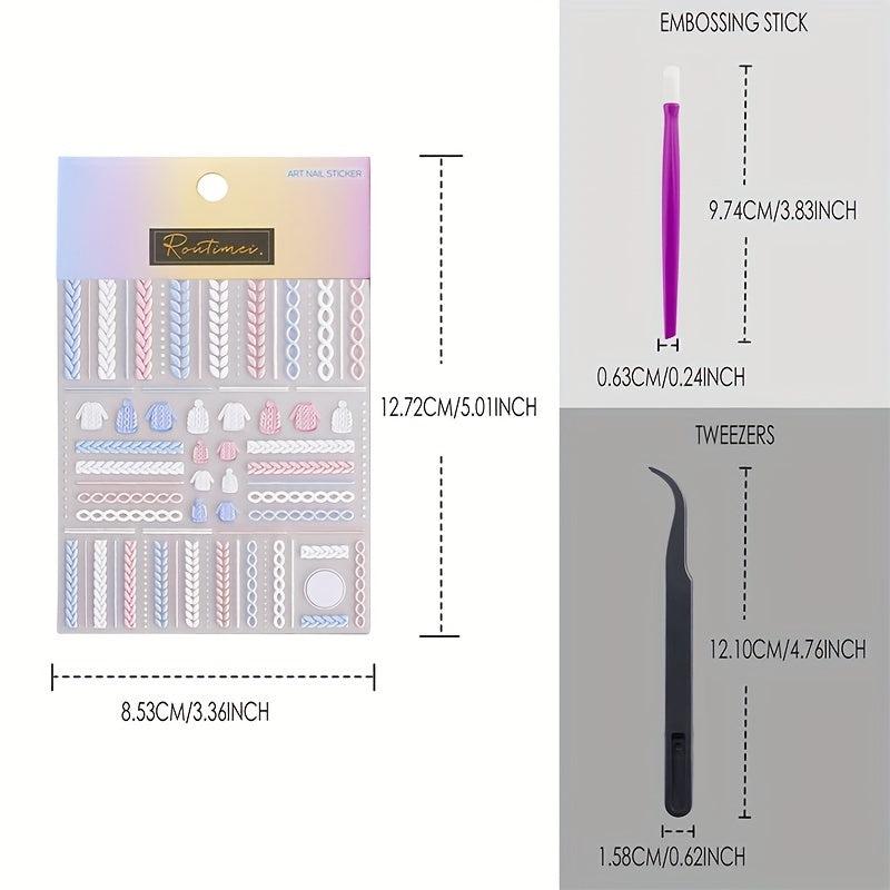3D Embossed Pink Sweater Nail Art Stickers Self Adhesive Decals