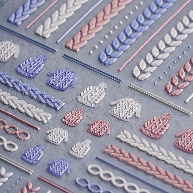 3D Embossed Pink Sweater Nail Art Stickers Self Adhesive Decals