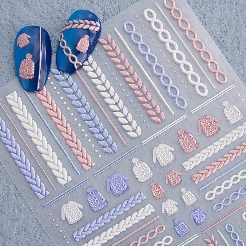 3D Embossed Pink Sweater Nail Art Stickers Self Adhesive Decals