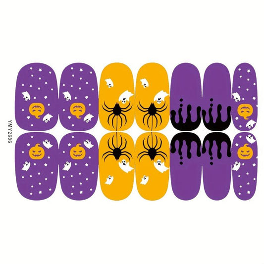 11 Sheets Halloween Nail Wraps Art Stickers Pumpkin Bat Ghost Spider Pattern