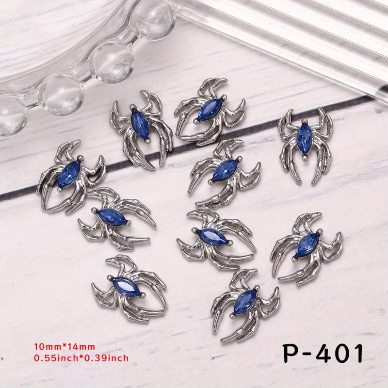 10pcs Vintage Alloy Spider Nail Art Charms With Crystal Rhinestones