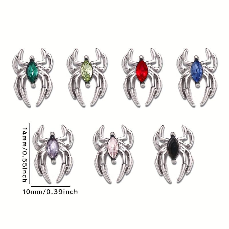 10pcs Vintage Alloy Spider Nail Art Charms With Crystal Rhinestones