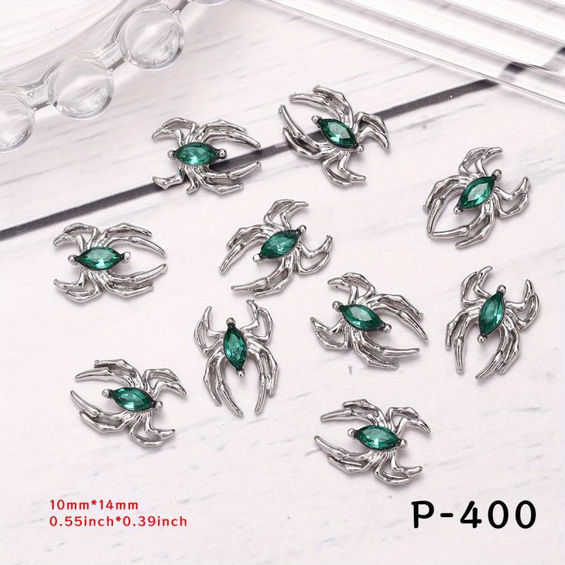 10pcs Vintage Alloy Spider Nail Art Charms With Crystal Rhinestones