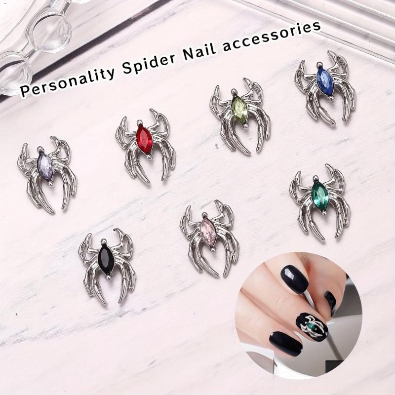 10pcs Vintage Alloy Spider Nail Art Charms With Crystal Rhinestones