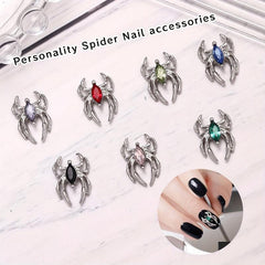 10pcs Vintage Alloy Spider Nail Art Charms With Crystal Rhinestones