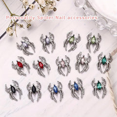 10pcs Vintage Alloy Spider Nail Art Charms With Crystal Rhinestones