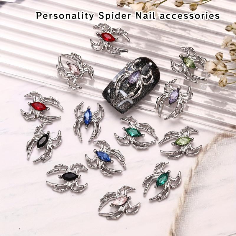 10pcs Vintage Alloy Spider Nail Art Charms With Crystal Rhinestones