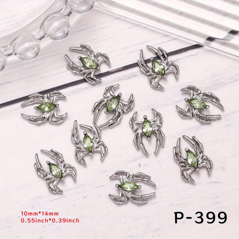 10pcs Vintage Alloy Spider Nail Art Charms With Crystal Rhinestones