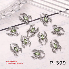 10pcs Vintage Alloy Spider Nail Art Charms With Crystal Rhinestones
