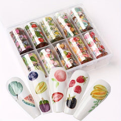 10pcs Summer Fruit Nail Art Transfer Foil Stickers Watermelon Starry Designs