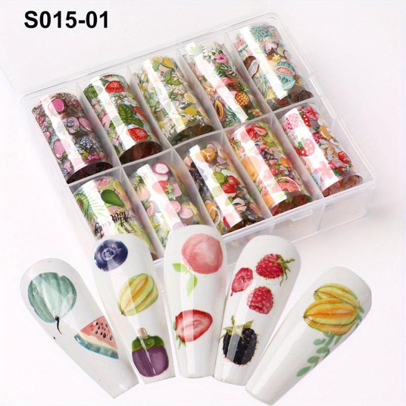 10pcs Summer Fruit Nail Art Transfer Foil Stickers Watermelon Starry Designs