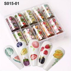 10pcs Summer Fruit Nail Art Transfer Foil Stickers Watermelon Starry Designs