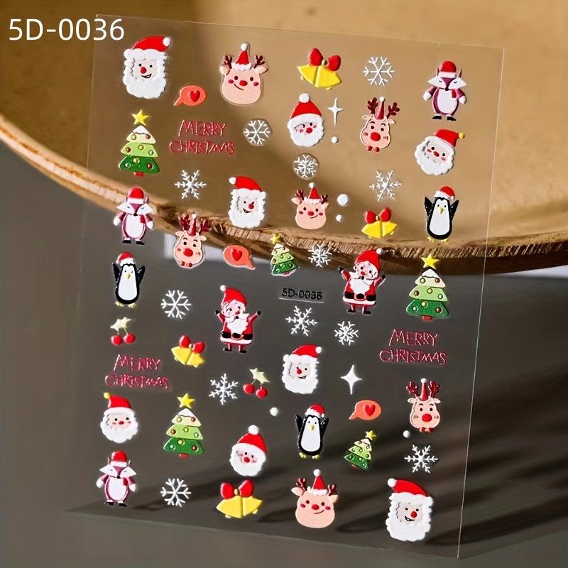 5D Embossed Snowflake Snowman Nail Art Stickers
