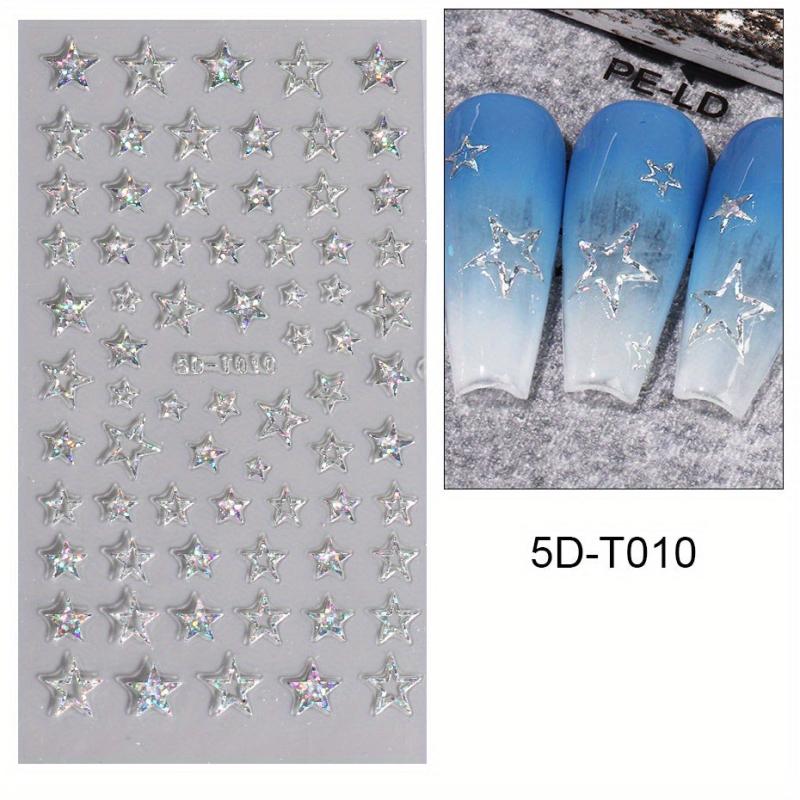 Engraved Flower Nail Stickers 5D Embossed Designs Adhesive Nail Decals